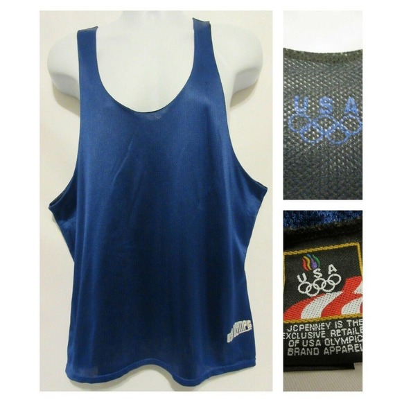 Vintage USA Olympic Vented Track and Field Muscle Tank Reversible Black Blue XL - Picture 1 of 12